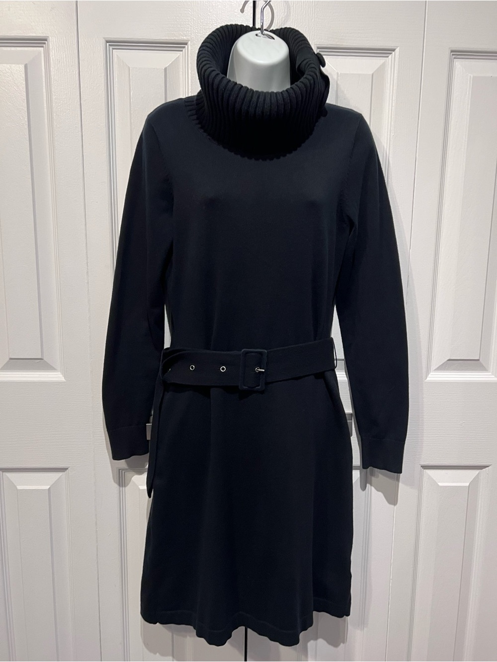 MEXX Black Belted Cowl Neck Cotton Blend Sweater Dress Size M